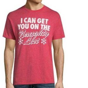 Mens Christmas T-Shirt Medium "I Can Get You On Naughty List" Red Short Sleeve